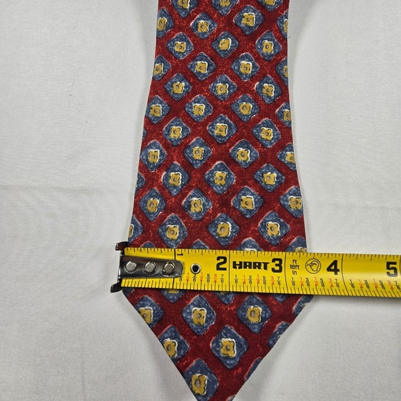 Silk Tie GAP Mens Red Blue Yellow Geometric Diamond Floral Print Made in USA - Picture 2 of 5